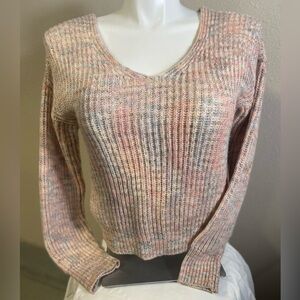 American Rag~Variegated Pastel Chunky Knit Sweater~Twisted Back Design~Size XS